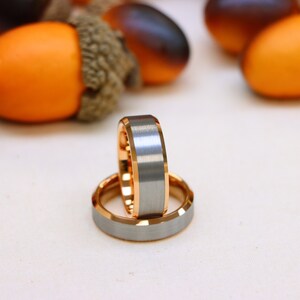 Rose Gold Tungsten Ring, Men&#39;s Tungsten Wedding Band, Gift For Bride and Groom, Rose Gold And Silver Mens Ring Engagement Ring Birthday Gift