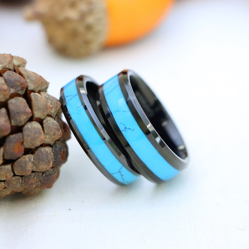 Turqoise Inlay Rings Turquoise Inlay Tungsten Couple Rings, Wedding Bands Set - Etsy