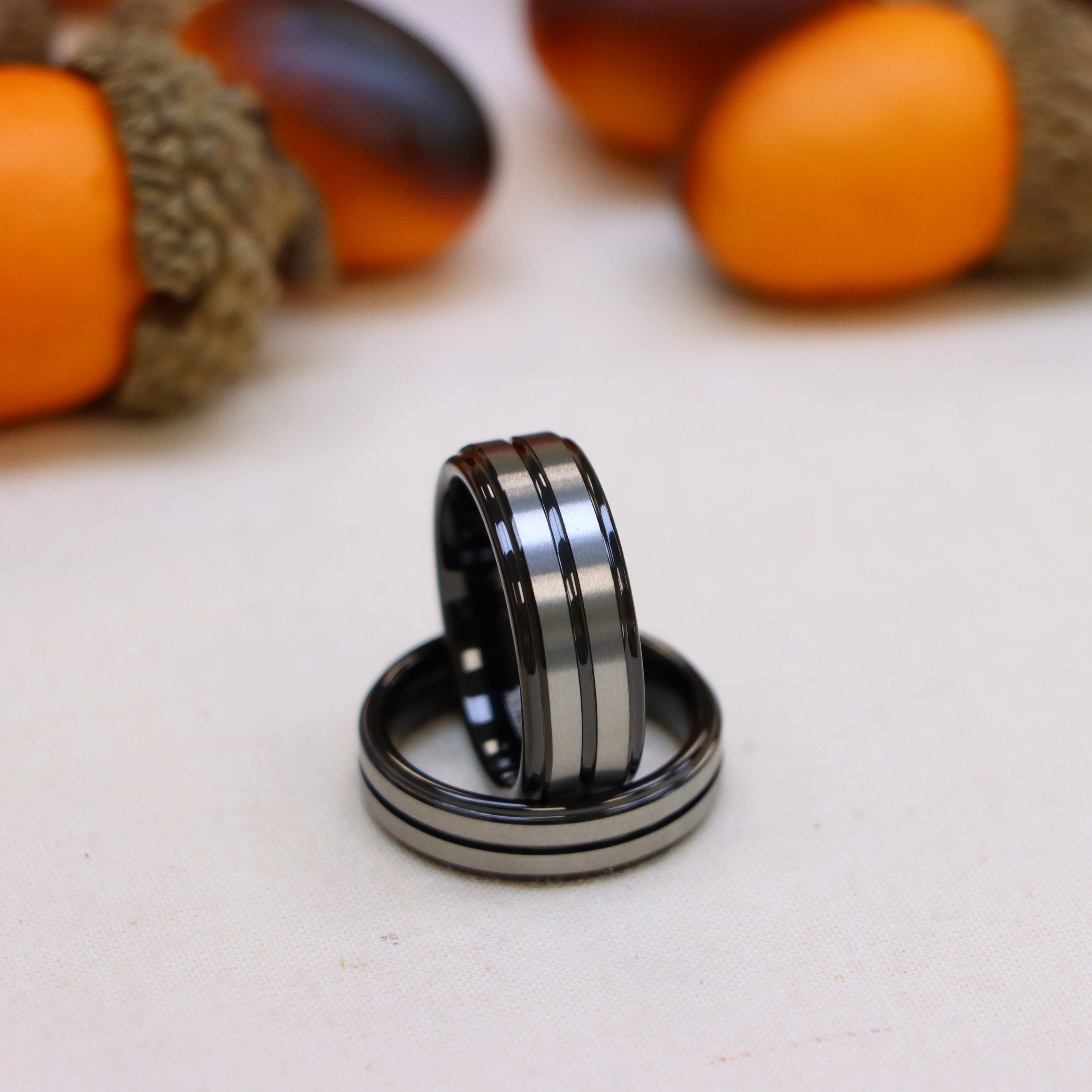 Black Tungsten Wedding Band, Gift for His Her Comfort Fit Rings, Proposal Ring, Black Beveled Edge, Men's Wedding Ring, Engraved Couple Ring