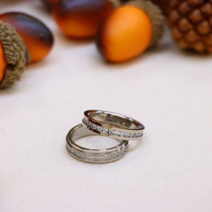 White Round cut Diamond Engagement Ring for Her, His and Hers Titanium Wedding Rings, Titanium Wedding Band, Titanium Eternity Diamond Rings
