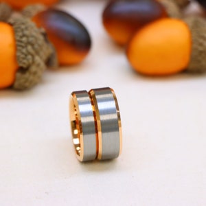 Rose Gold Tungsten Ring, Men&#39;s Tungsten Wedding Band, Gift For Bride and Groom, Rose Gold And Silver Mens Ring Engagement Ring Birthday Gift