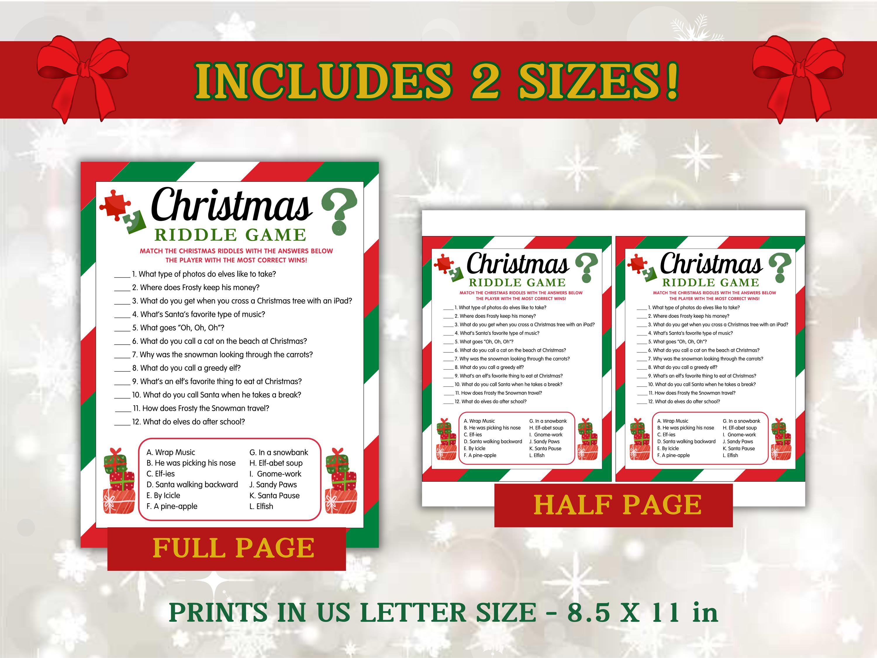 Printable Christmas Riddle Game, Christmas Party Trivia Game, Family ...