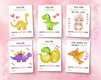 Dinosaur Valentines Day Cards for Classroom, Classroom Valentine's Day Cards for Kids, Printable Kids Valentine's Cards, Dinosaur Gift Tag