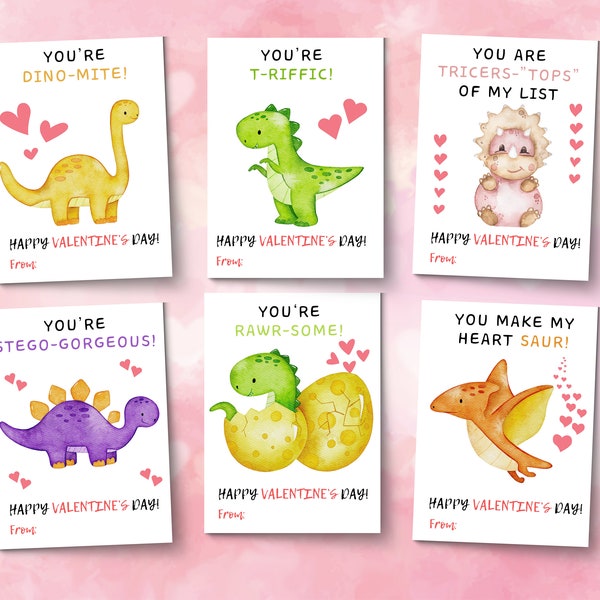 Dinosaurier-Valentinstagskarten für das Klassenzimmer, Valentinstagskarten für Kinder im Klassenzimmer, Valentinstagskarten für Kinder, druckbare Valentinstagskarten für Kinder, Geschenkanhänger mit Dinosauriern