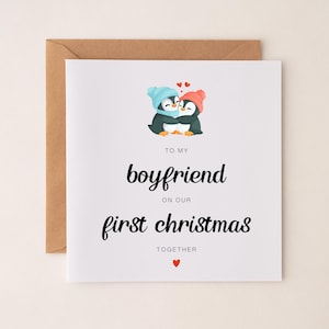 Unser erstes Weihnachten zusammen für Freund, personalisierte Weihnachtsfreund-Karte, Dating-Weihnachtskarte für Ihn, süßes Pinguin-Paar