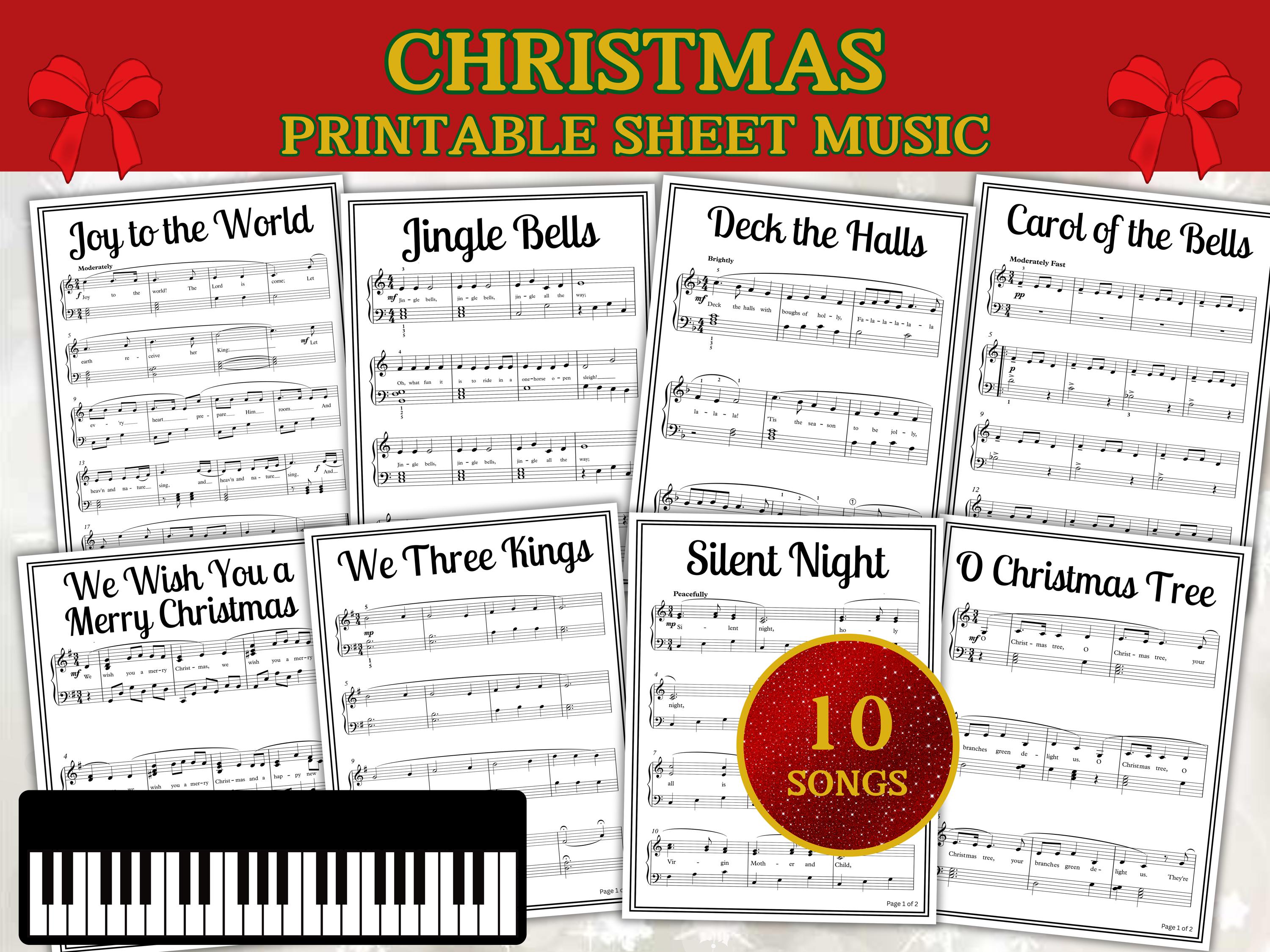 Easy Christmas Piano Sheet Music, 10 Printable Christmas Songs ...