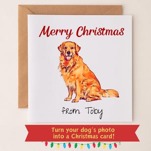 Tarjeta navideña ilustrada con foto de perro, tarjeta navideña personalizada con retrato de mascota, tarjeta navideña con foto de mascota de un perro, tarjeta personalizada para padres de perros