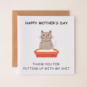 Onbeleefde Moederdag kattenkaart, grappige kattenmoeder moederdagkaart, kattenliefhebber moederdagkaart van kat, kattenthema moederdagkaart voor kattenmoeder