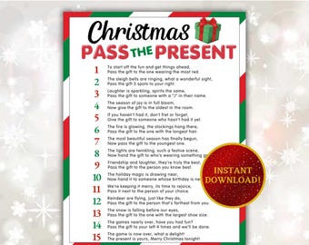 Christmas Pass the Present Game, Printable Christmas Party Game Teen, Pass the Prize Christmas Gift Exchange Game, Left Right Christmas Game