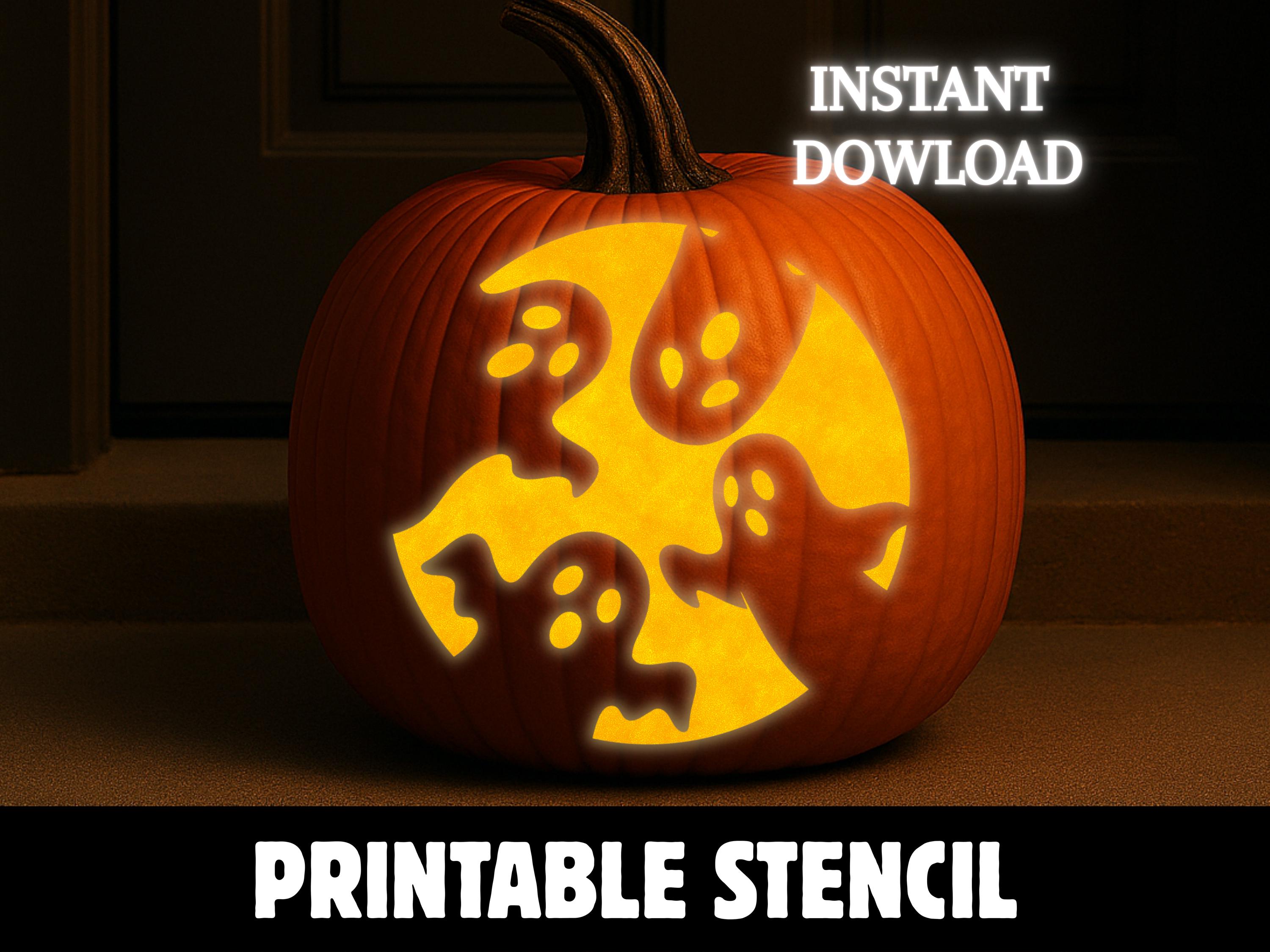 Ghosts Pumpkin Stencil Printable, Spooky Ghost Carving Template, Ghost