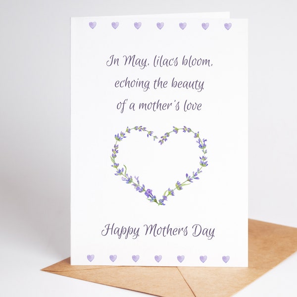 Loving Mothers Day Card, Flower Mothers Day Card From Daughter, Personalized Card for Mom, Pretty Lilac Card, Lovely Mothers Day Poem Card