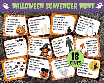 Printable Halloween Scavenger Hunt, Kids Halloween Treasure Hunt Printable, Halloween Clue Game, Halloween Party Scavenger Hunt Kid Activity