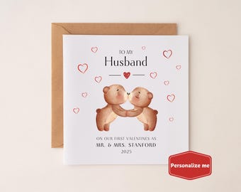 Mr and Mrs Personalized Valentines Card Wife, Husband 1st First Valentine Married Card, Romantic Keepsake Card, Our First Valentines for Him