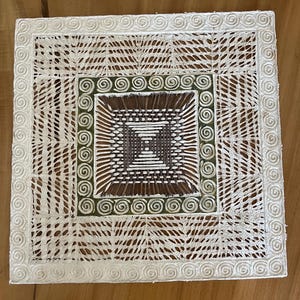Handmade Amate Paper Wall Art, Embroidered, 15.75" Square. Frame not included