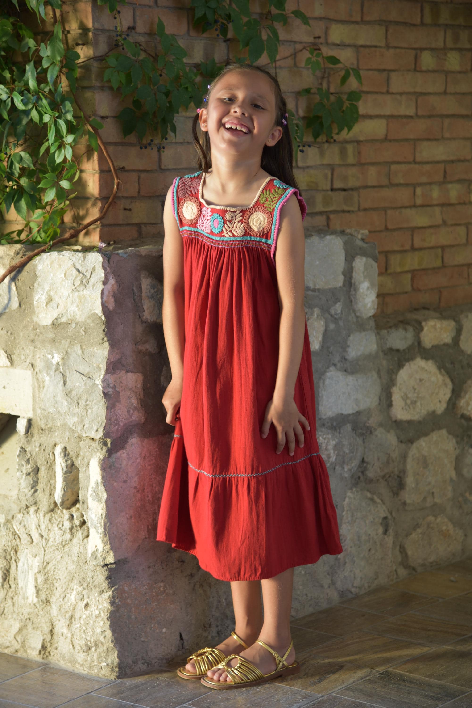 mexican cotton dress Flower Garland" Hand Embroidered Mexican Cotton dress Honeywood
