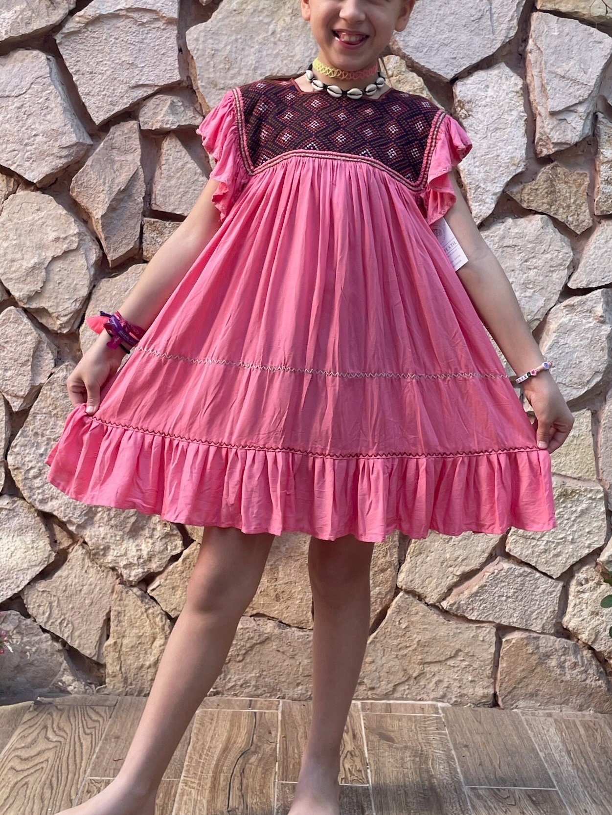 Girl’s Mexican Embroidered Dress Orange main image 0