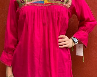 Mexican Embroidered Blouse: Floral Cotton Top, Size LARGE