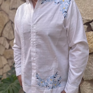 Embroidered White Guayabera: Mexican Traditional Shirt