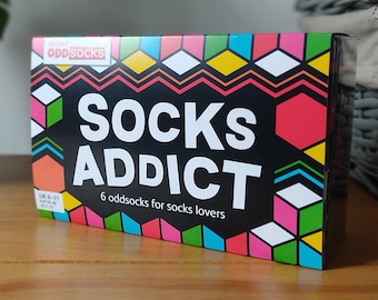 Calcetines Addict Calcetines extraños para hombres talla 6-11, juego de 6 calcetines impares, regalo para él, ropa de oficina funky, calcetines de caja de regalo, calcetines de algodón