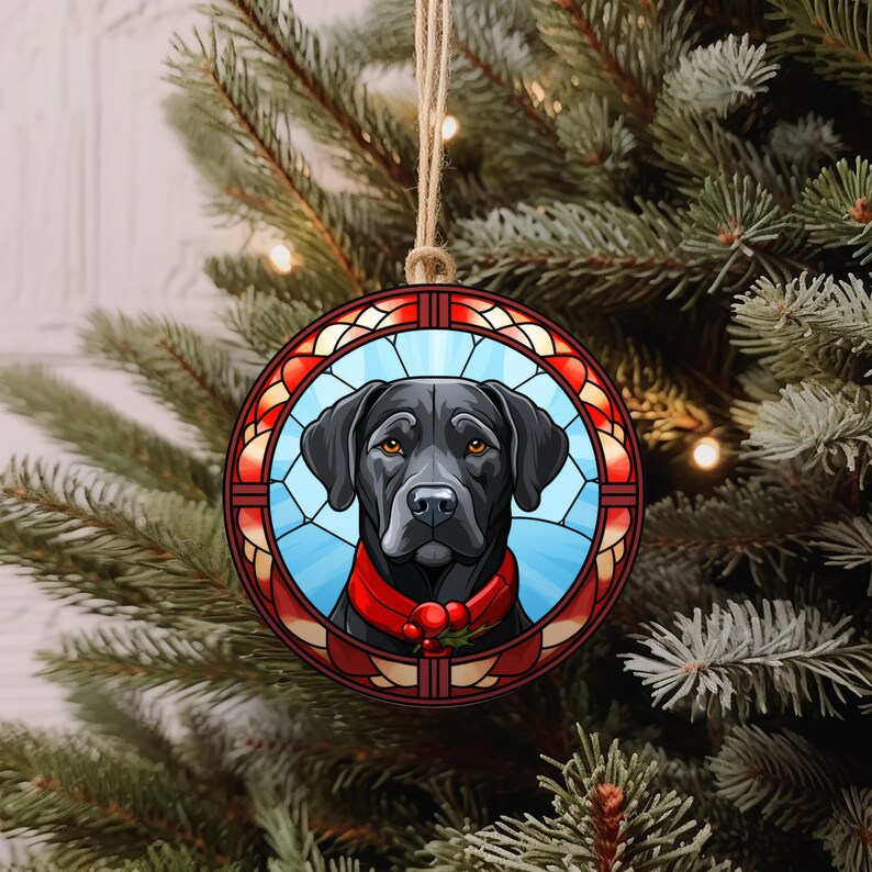 Stained Glass Black Labrador Christmas Ornament Digital Download Bundle