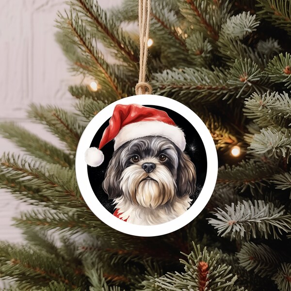 Shih Tzu Santa Round Ornament PNG Sublimation Pack - Holiday Dog Decor Digital Download