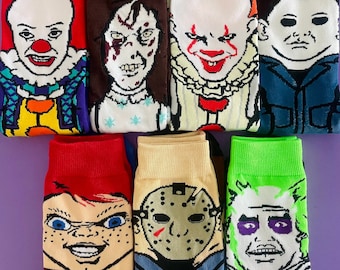 Calcetines de terror: Chucky, Ghostface, Scream, It, Pennywise, Beetlejuice, Freddy Krueger, Regan, Exorcist