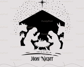 Escena de la Natividad de Nochebuena PNG, Silueta navideña, Sublimación religiosa navideña, Regalo navideño cristiano, Belén