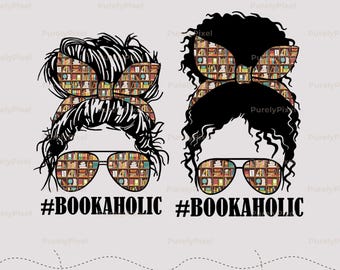 Paquete PNG de moño desordenado para amantes de los libros / 2 diseños de estantería de biblioteca / Descarga digital para amantes de los libros