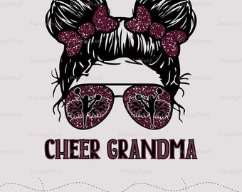 Animadora abuela PNG / Lazos con coletas y purpurina granate / Gafas de sol de aviador con pompones para animadora Descarga digital