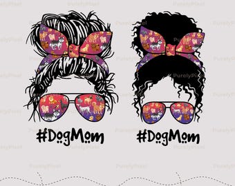 Paquete de 2 moños desordenados PNG para mamá perruna, diadema con gafas de razas de perros, sublimación para amantes de las mascotas, regalo para mamá peluda, amante de los perros
