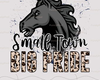 Small Town Big Pride Mustangs PNG | Leopard Print Paint Splash | Wild Horse Flowing Mane School Spirit Digital Download