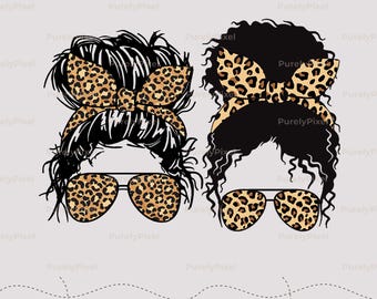 Paquete de 2 PNG con estampado de leopardo y moño desordenado, gafas de sol con lazo y estampado animal, ideal para mamás con estilo y sublimación, regalo de moda