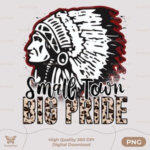 Small Town Big Pride Indians PNG Bundle | Side Profile Headdress 2 Versions | Leopard Print Red Black School Spirit