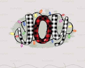 PNG de cuadros de búfalo alegres / Letras envueltas con luces navideñas / Descarga de sublimación festiva de marquesina navideña