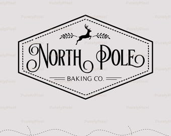 North Pole Baking Co. PNG, Insignia navideña vintage, Logotipo navideño de reno, Sublimación de estilo rústico retro, Repostería navideña