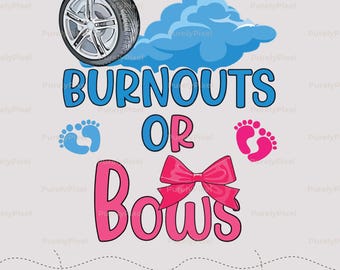 Burnouts or Bows PNG | Gender Reveal Party | Blue Smoke Tire Pink Bow Baby Footprints Digital Download