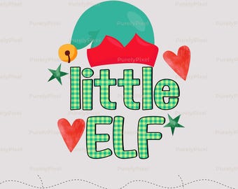 Elfo pequeño PNG, Navidad familiar a juego, sombrero de elfo a cuadros con corazones, sublimación navideña adorable, regalo de Navidad para niños