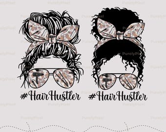 Moño desordenado de Hair Hustler (2 unidades) PNG, herramientas de peluquería, sublimación para cosmetóloga y esteticista, regalo para peluquero