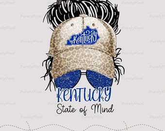 Kentucky State of Mind PNG / Gorra de leopardo con moño desordenado / Gafas de sol con purpurina azul Descarga digital