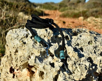 Dog leash - Black with turquoise micro rope