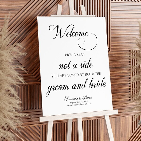 Pick A Seat Not A Side Sign, Wedding Seating Plan, Wedding Seating Chart Sign, Wedding Templates, Wedding Script Font, Printable, Editable