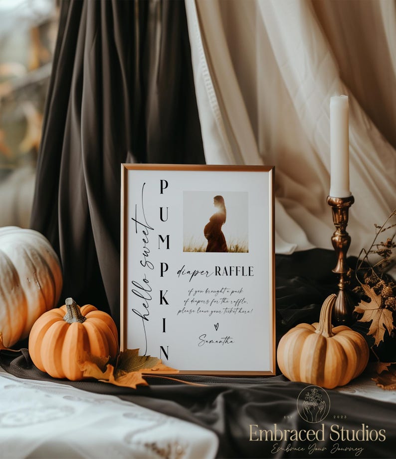 Little Pumpkin Baby Shower Diaper Raffle Sign for Fall Themed Baby