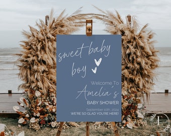 Boy Baby Shower Welcome Sign Template | Sweet Baby Boy | Personalized Boy Baby Shower Sign | Minimalist Boy Baby Shower | Instant Download |