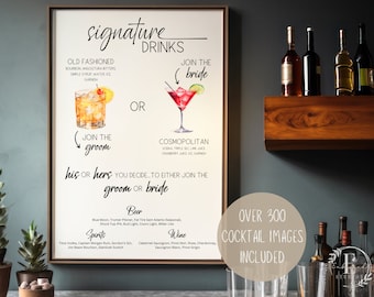 His And Hers Signature Drinks, His And Hers Cocktails, Signature Drink Sign Template, Cocktails Table Sign, Minimalist Drinks Sign Template,