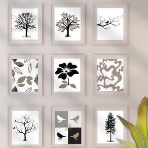 Druckbare trendige Maximalist Wall Natur inspirierte Kunst Set Digitaler Download Blumen Print Wandkunst Vogel Wohnkultur Baum Wall Print Boho Style