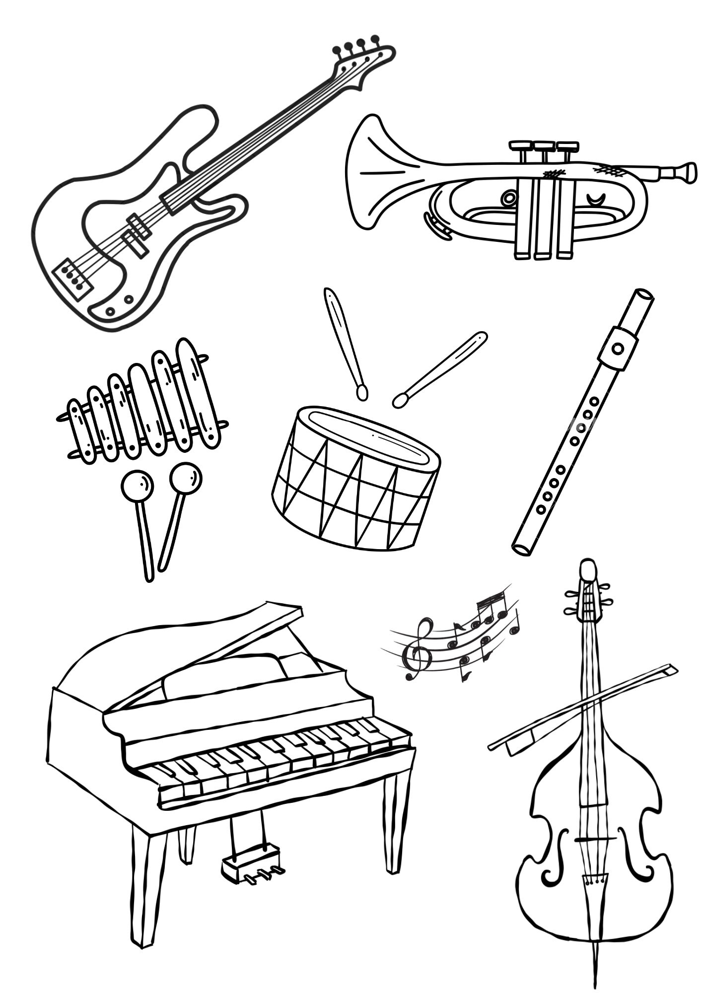 Musical Instrument Coloring Page Use at Home or School Music Coloring