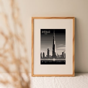 Dubai, UAE, Burj Khalifa, Black and White Travel Print Wall Art, Home Décor, Gift Art