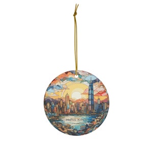 Hong Kong, China, Skyline, Travel Print Ceramic Ornament, Christmas Decor, Christmas Travel Décor, Christmas Tree Decor