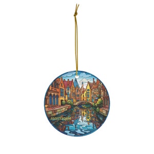 Amsterdam, Netherlands, picturesque canals, Travel Print Ceramic Ornament, Christmas Decor, Christmas Travel Décor, Christmas Tree Decor