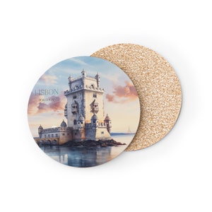 Lisbon, Portugal, Belém Tower, Travel Print Coaster, Home Decor, Christmas Travel Gift, Travel Art Coaster